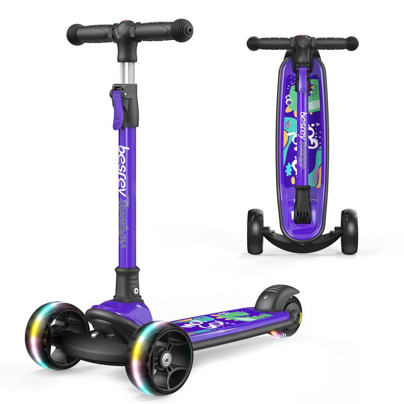 Besrey Scooter for Kids for 3-15 Years Old – Foldable Design, Adjustable Height, LED Lights & 4-Position Handlebar,Lightweight Aluminum Alloy Frame,Outdoor,Indoor Ride Scooter for Kids Birthday Gift Fun