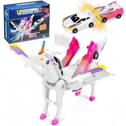 Hotfree Magnetic Dinosaur Transformer Car Toy, 2-In-1 Magnetic Cars That Transform into Flying Dragon and Unicorn, Automatic Collision Transforming Toy, Fun STEM Toy Birthday Gift for Boys & Girls
