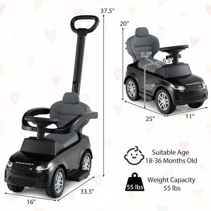 Costzon 3 in 1 Ride on Push Car, Stroller Sliding Walking Car with Horn, Music, Light, under Seat Storage, Parental Handle, Armrest Guardrails