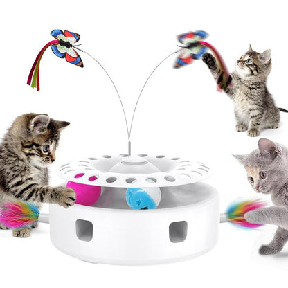 Cat Toys 3In1 Automatic Interactive Kitten Toy, Fluttering Butterfly, Moving Ambush Feather, Track Balls, Dual Power Supplies