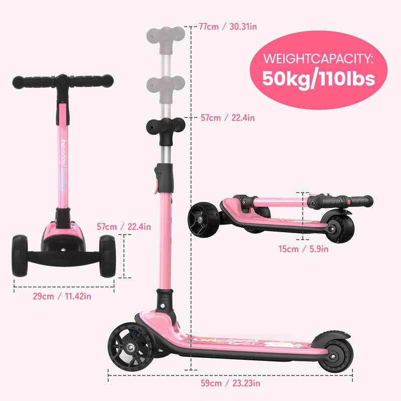 Besrey Scooter for Kids for 3-15 Years Old – Foldable Design, Adjustable Height, LED Lights & 4-Position Handlebar,Lightweight Aluminum Alloy Frame,Outdoor,Indoor Ride Scooter for Kids Birthday Gift Fun