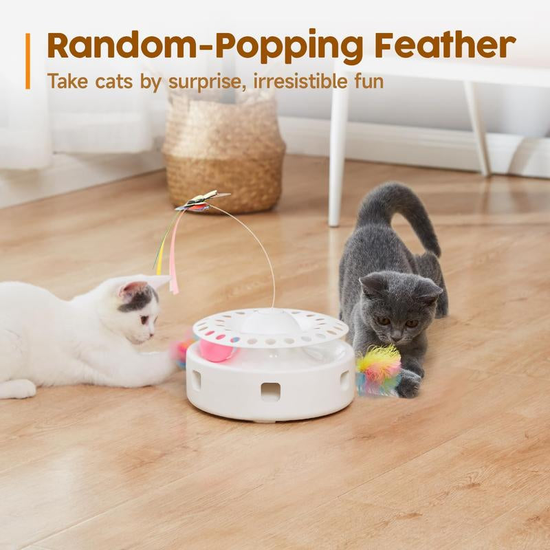 Cat Toys 3In1 Automatic Interactive Kitten Toy, Fluttering Butterfly, Moving Ambush Feather, Track Balls, Dual Power Supplies