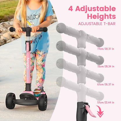 Besrey Scooter for Kids for 3-15 Years Old – Foldable Design, Adjustable Height, LED Lights & 4-Position Handlebar,Lightweight Aluminum Alloy Frame,Outdoor,Indoor Ride Scooter for Kids Birthday Gift Fun