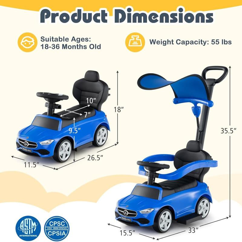 Costzon 3 in 1 Ride on Push Car, Stroller Sliding Walking Car with Horn, Music, Light, under Seat Storage, Parental Handle, Armrest Guardrails