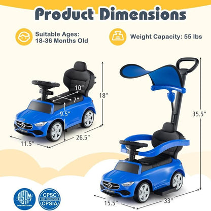 Costzon 3 in 1 Ride on Push Car, Stroller Sliding Walking Car with Horn, Music, Light, under Seat Storage, Parental Handle, Armrest Guardrails