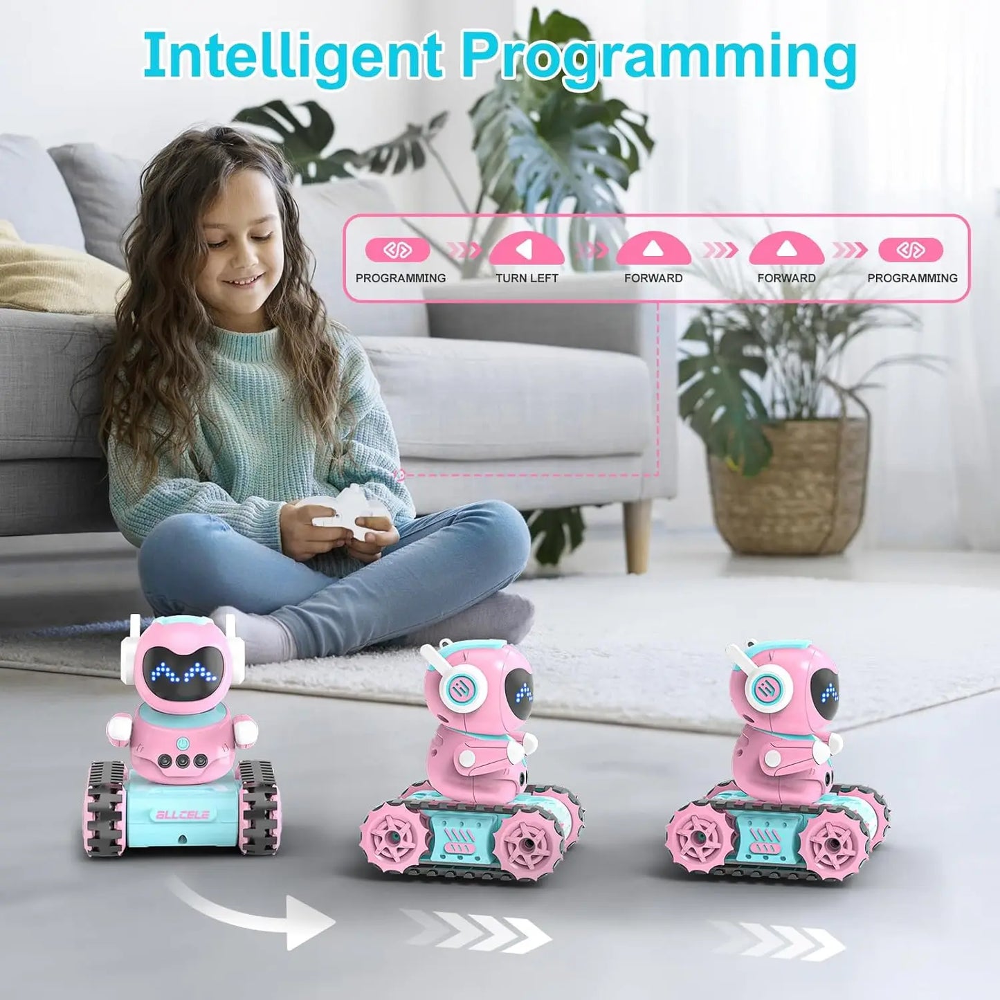 Kid Robot, LED RC Robot Toys, RC Robot with Walkie Talkie, Music, Remote Control Robot Toy, Gift for Girls-Blue Pink