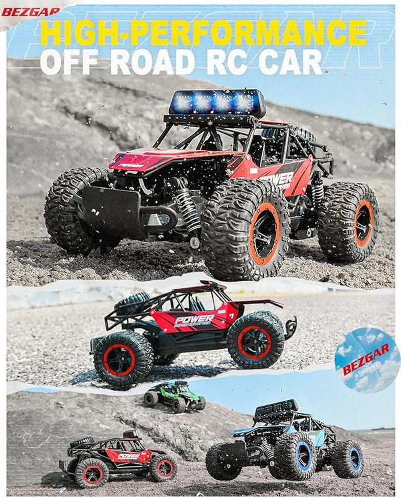 BEZGAR Remote Control Car - 2.4Ghz High Speed 33KM/H RC Cars Toys, 1:14 Monster RC Truck off Road with LED Headlight and Rechargeable Battery Gifts for Adults Boys 8-12, Summer Gift Ideas, Birthday Gift Ideas, TB141 RC Truck, Fun & Durable Rc Car