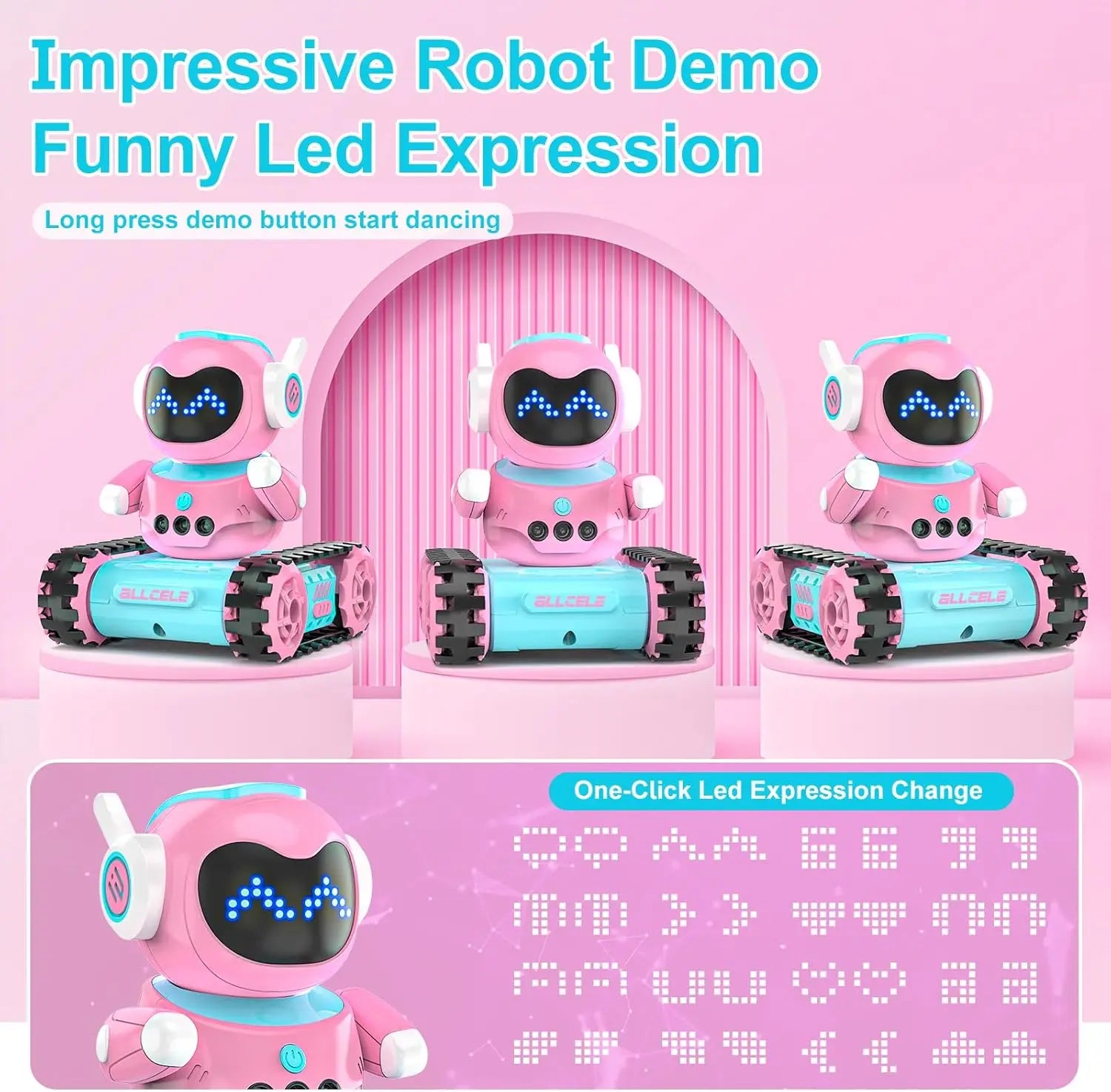 Kid Robot, LED RC Robot Toys, RC Robot with Walkie Talkie, Music, Remote Control Robot Toy, Gift for Girls-Blue Pink