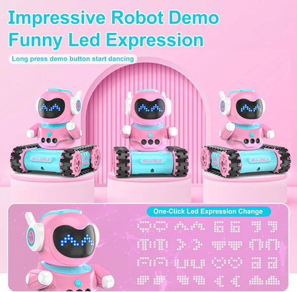 Kid Robot, LED RC Robot Toys, RC Robot with Walkie Talkie, Music, Remote Control Robot Toy, Gift for Girls-Blue Pink