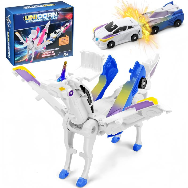 Hotfree Magnetic Dinosaur Transformer Car Toy, 2-In-1 Magnetic Cars That Transform into Flying Dragon and Unicorn, Automatic Collision Transforming Toy, Fun STEM Toy Birthday Gift for Boys & Girls