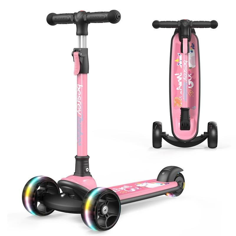 Besrey Scooter for Kids for 3-15 Years Old – Foldable Design, Adjustable Height, LED Lights & 4-Position Handlebar,Lightweight Aluminum Alloy Frame,Outdoor,Indoor Ride Scooter for Kids Birthday Gift Fun