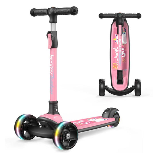 Besrey Scooter for Kids for 3-15 Years Old – Foldable Design, Adjustable Height, LED Lights & 4-Position Handlebar,Lightweight Aluminum Alloy Frame,Outdoor,Indoor Ride Scooter for Kids Birthday Gift Fun