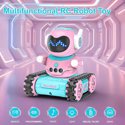 Kid Robot, LED RC Robot Toys, RC Robot with Walkie Talkie, Music, Remote Control Robot Toy, Gift for Girls-Blue Pink