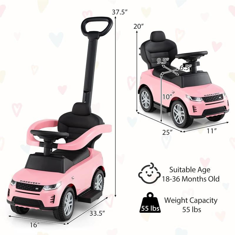 Costzon 3 in 1 Ride on Push Car, Stroller Sliding Walking Car with Horn, Music, Light, under Seat Storage, Parental Handle, Armrest Guardrails