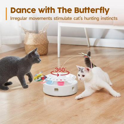 Cat Toys 3In1 Automatic Interactive Kitten Toy, Fluttering Butterfly, Moving Ambush Feather, Track Balls, Dual Power Supplies