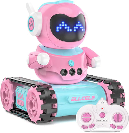 Kid Robot, LED RC Robot Toys, RC Robot with Walkie Talkie, Music, Remote Control Robot Toy, Gift for Girls-Blue Pink