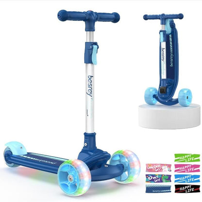 Besrey Scooter for Kids for 3-15 Years Old – Foldable Design, Adjustable Height, LED Lights & 4-Position Handlebar,Lightweight Aluminum Alloy Frame,Outdoor,Indoor Ride Scooter for Kids Birthday Gift Fun