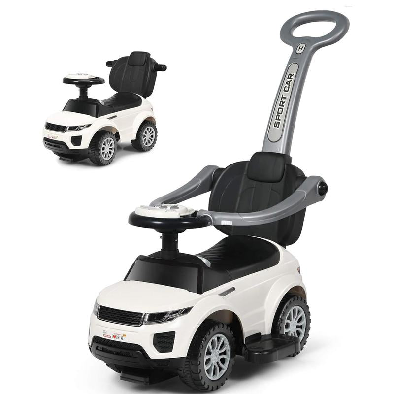 Costzon 3 in 1 Ride on Push Car, Stroller Sliding Walking Car with Horn, Music, Light, under Seat Storage, Parental Handle, Armrest Guardrails