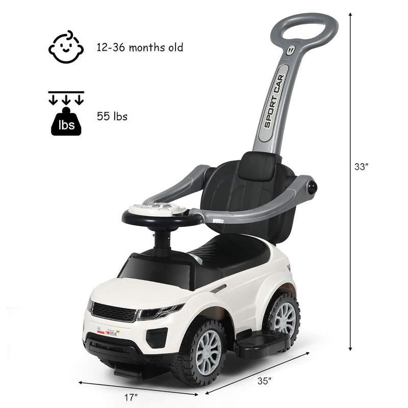 Costzon 3 in 1 Ride on Push Car, Stroller Sliding Walking Car with Horn, Music, Light, under Seat Storage, Parental Handle, Armrest Guardrails