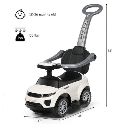 Costzon 3 in 1 Ride on Push Car, Stroller Sliding Walking Car with Horn, Music, Light, under Seat Storage, Parental Handle, Armrest Guardrails