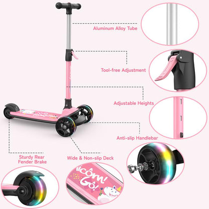 Besrey Scooter for Kids for 3-15 Years Old – Foldable Design, Adjustable Height, LED Lights & 4-Position Handlebar,Lightweight Aluminum Alloy Frame,Outdoor,Indoor Ride Scooter for Kids Birthday Gift Fun