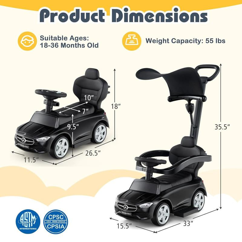 Costzon 3 in 1 Ride on Push Car, Stroller Sliding Walking Car with Horn, Music, Light, under Seat Storage, Parental Handle, Armrest Guardrails