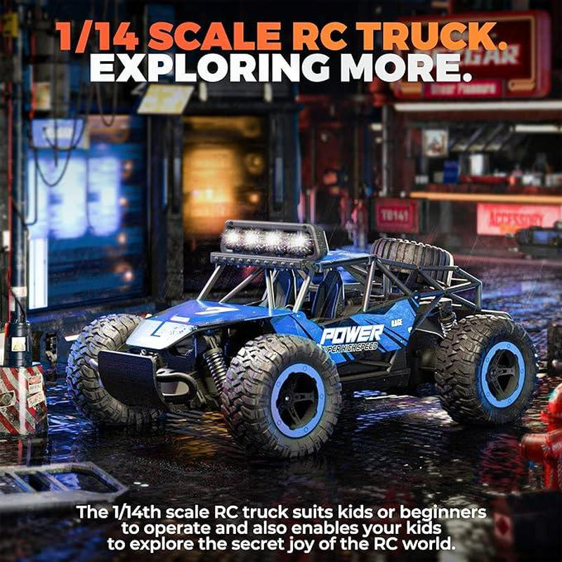 BEZGAR Remote Control Car - 2.4Ghz High Speed 33KM/H RC Cars Toys, 1:14 Monster RC Truck off Road with LED Headlight and Rechargeable Battery Gifts for Adults Boys 8-12, Summer Gift Ideas, Birthday Gift Ideas, TB141 RC Truck, Fun & Durable Rc Car